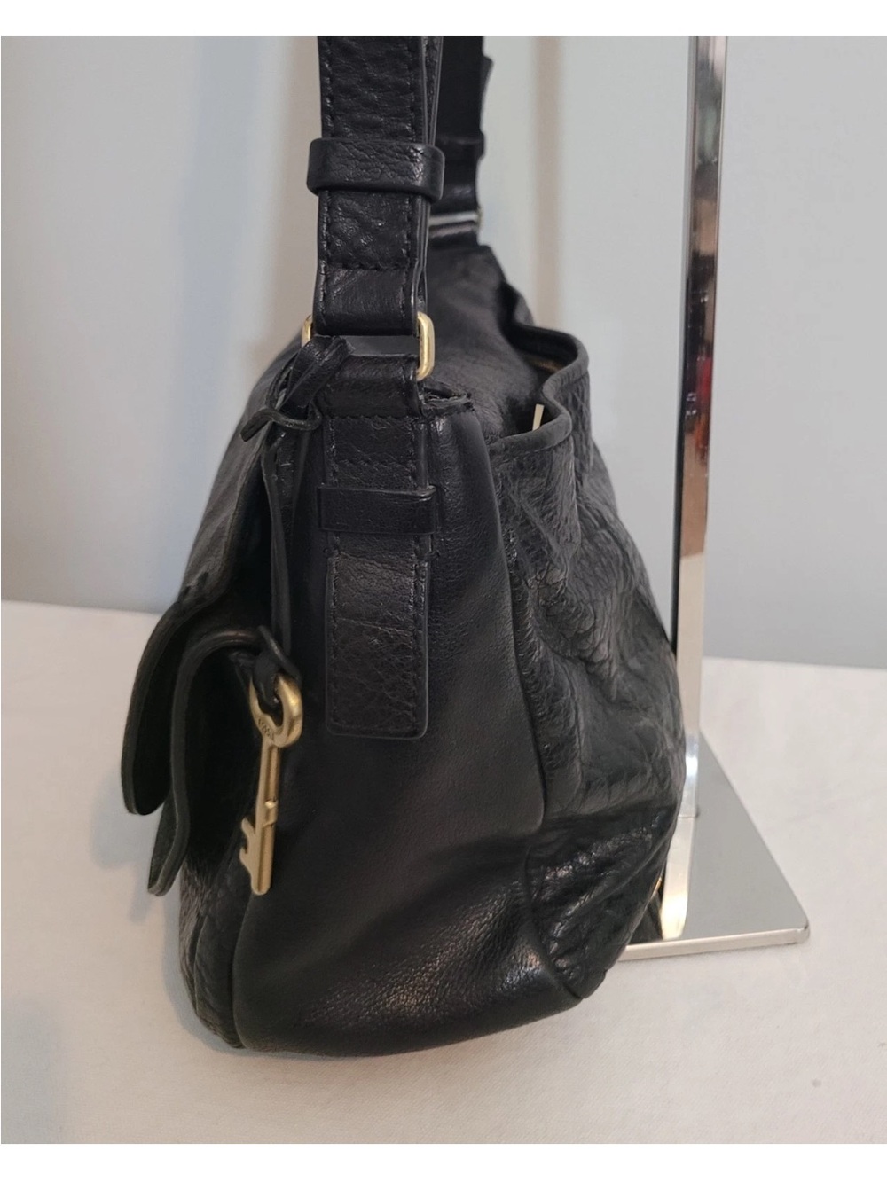 Fossil Peyton Black Leather Crossbody Shoulder Bag Souble Flap - Picture 3 of 16